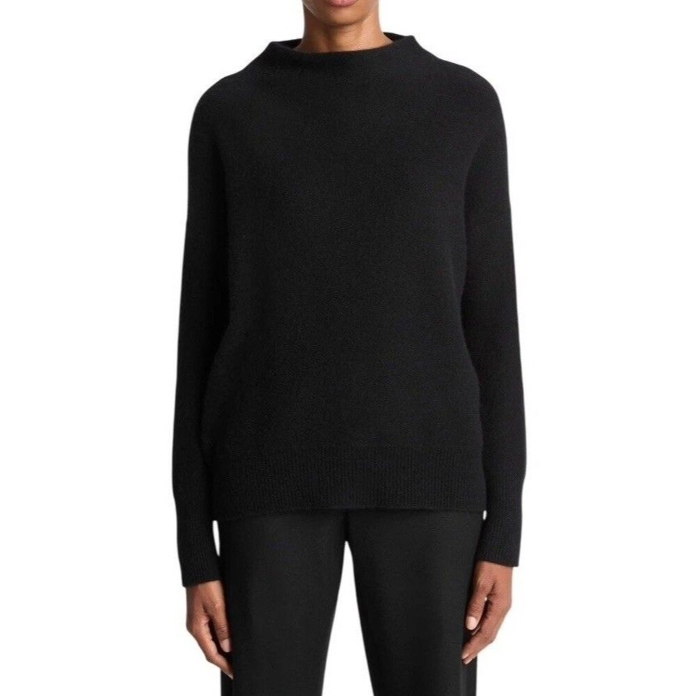 VINCE 100% Cashmere Sweater Women’s XS Funnel Neck Plush Black Knit Quiet Luxury